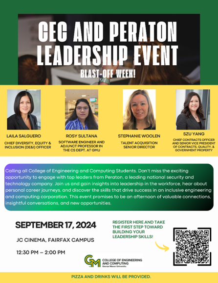 CEC and Peraton Leadership Lunch Panel, Tuesday, September 17, from 12pm-1:15pm, JC Cinema on GMU Fairfax Campus